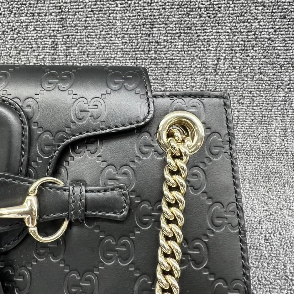 GUCCI Emily Black Leather Shoulder Bag 620-032825 - Picture 7 of 14